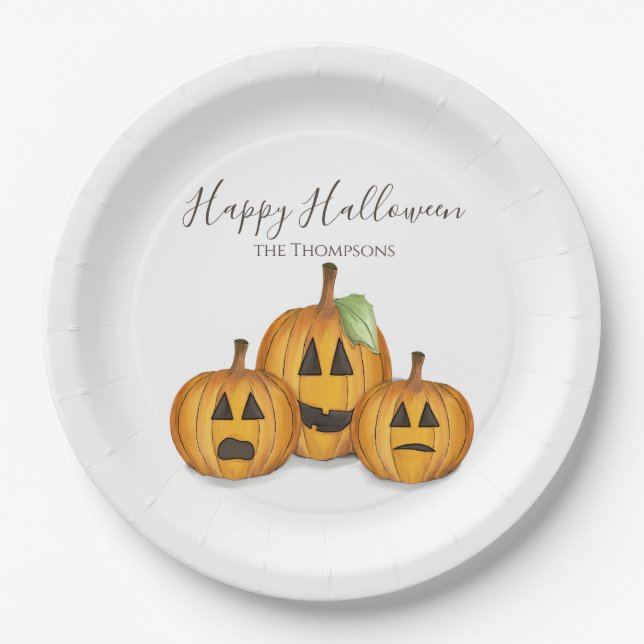 Prato De Papel Halloween Cute Pumpkins Jack O'lanterns (Frente)