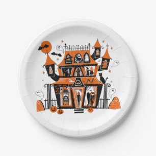 Prato De Papel Halloween da casa assombrada