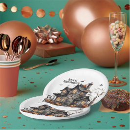 Prato De Papel Halloween da Casa Branca de Aquarela