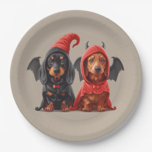 Prato De Papel Halloween Dachshund Dogs Devil Bat