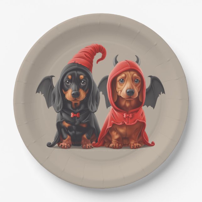 Prato De Papel Halloween Dachshund Dogs Devil Bat (Frente)