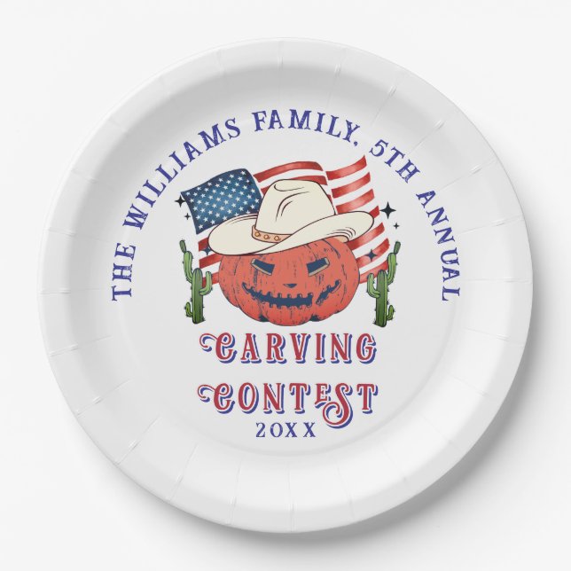 Prato De Papel Halloween de Abóbora Patriótica Moderna (Frente)