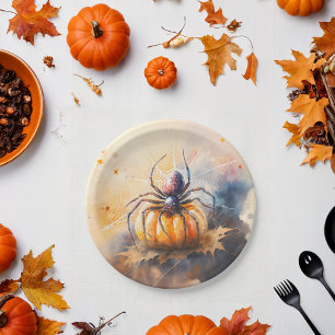 Prato De Papel Halloween de aranha de aquarela