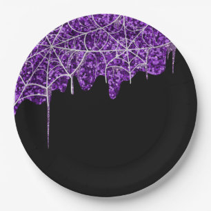 Prato De Papel Halloween de aranha roxa e branca