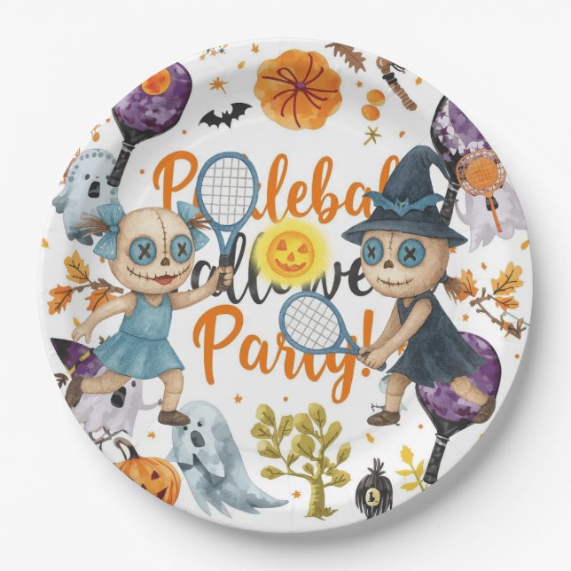 Prato De Papel Halloween de Pickleball temático para festa (Frente)