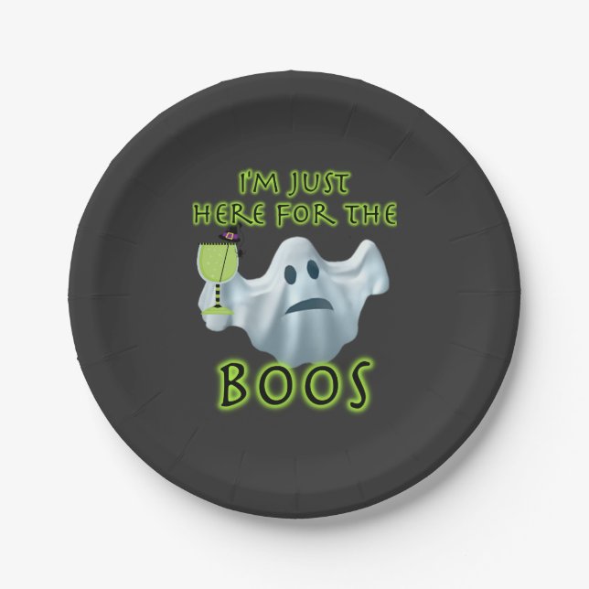Prato De Papel Halloween Fantasma, estou aqui para os Boos (Frente)