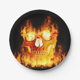 Prato De Papel Halloween Flaming Skull