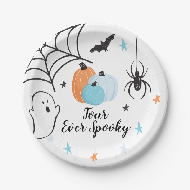 Prato De Papel Halloween Four Eterno Spooky Birthday Blue Pumpkin (Frente)