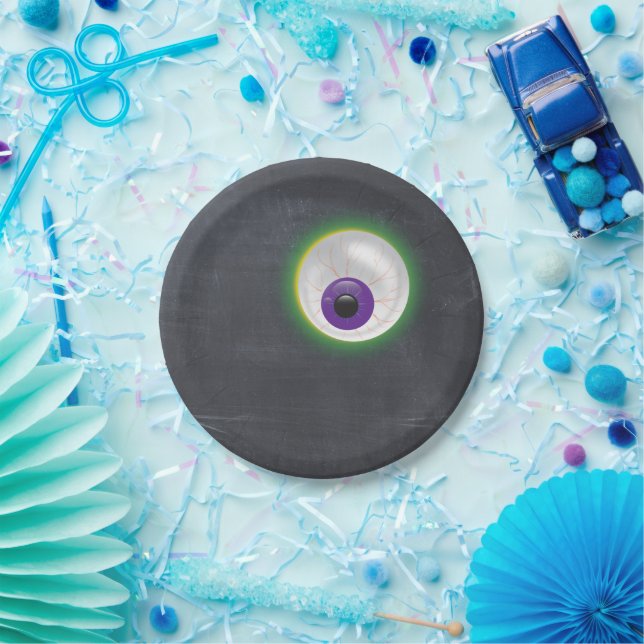 Prato De Papel Halloween Ghost Eyeball Eye Cyclops Chalkboard (Festa)