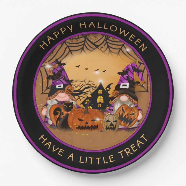 Prato De Papel Halloween Gnones Pumpkins Spiderweb assombrada Cas (Frente)