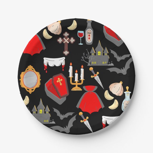 Prato De Papel halloween gothic vampire garlic holy water fangs (Frente)