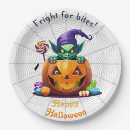 Prato De Papel Halloween Grimlin com truque ou doce tratado