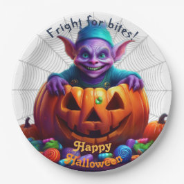 Prato De Papel Halloween Grimlin com truque ou doce tratado