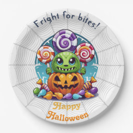 Prato De Papel Halloween Grimlin com truque ou doce tratado
