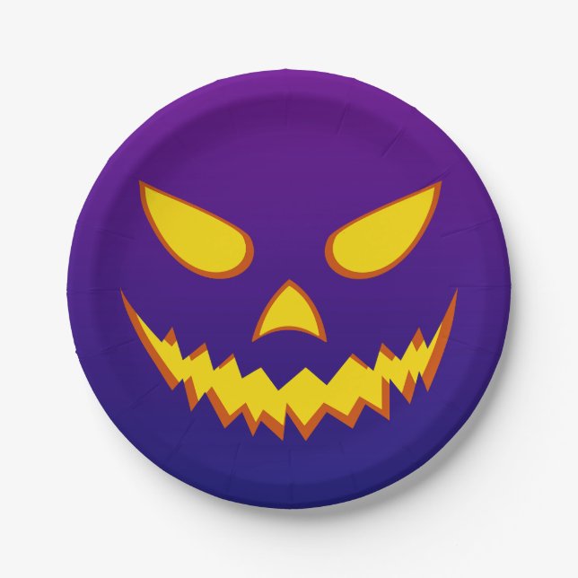 Prato De Papel Halloween Grinning Face Jack o Lanterna Pumpkin (Frente)