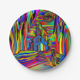 Prato De Papel Halloween Haunted House Scary Abstrato Colorful 7"