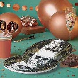 Prato De Papel Halloween Horror - 3 Skulls Graffiti Burst