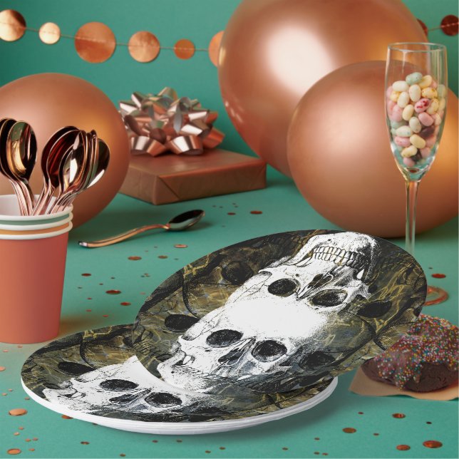 Prato De Papel Halloween Horror - 3 Skulls Graffiti Burst (Múltiplo)