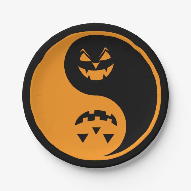 Prato De Papel Halloween Jack o-lantern Yin Yang (Frente)