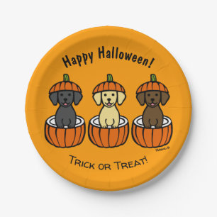 Prato De Papel Halloween Labrador Puppies e Pumpkins