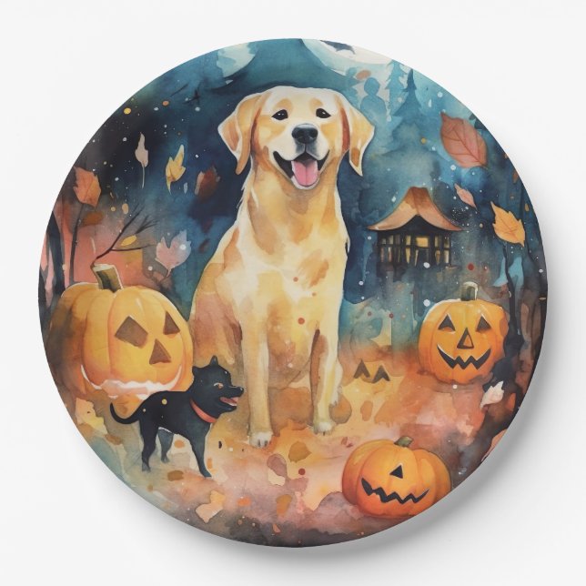 Prato De Papel Halloween Lappund Finlandês Com Pumpkins Assustado (Frente)