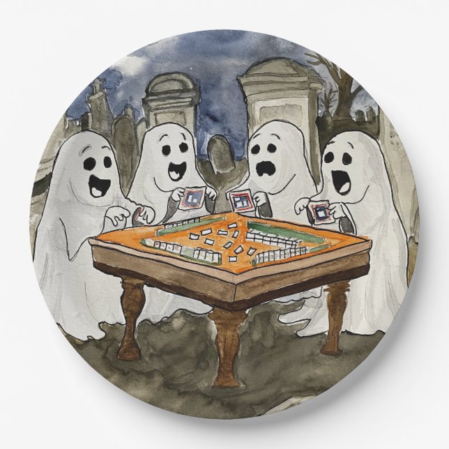 Prato De Papel Halloween Mahjong Ghosts (Frente)