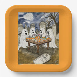 Prato De Papel Halloween Mahjong Ghosts