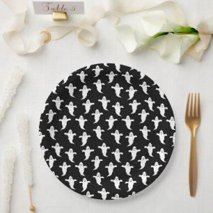 Prato De Papel Halloween moderno, simples, preto e branco