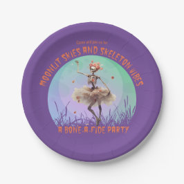 Prato De Papel Halloween Moonlit Skies and Skeleton Vibes