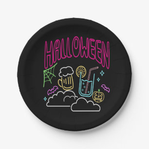 Prato De Papel Halloween Neon Glow, Festa de Beer Beer 7"