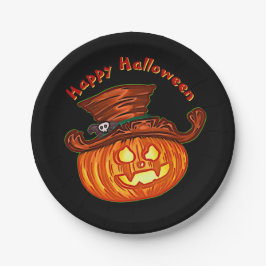 Prato De Papel Halloween Neon Glow Look Pumpkin Party 7"