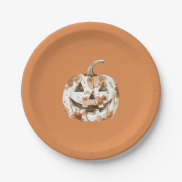 Prato De Papel Halloween Ocidental Cowgirl Cowboy Laranja Abóbora