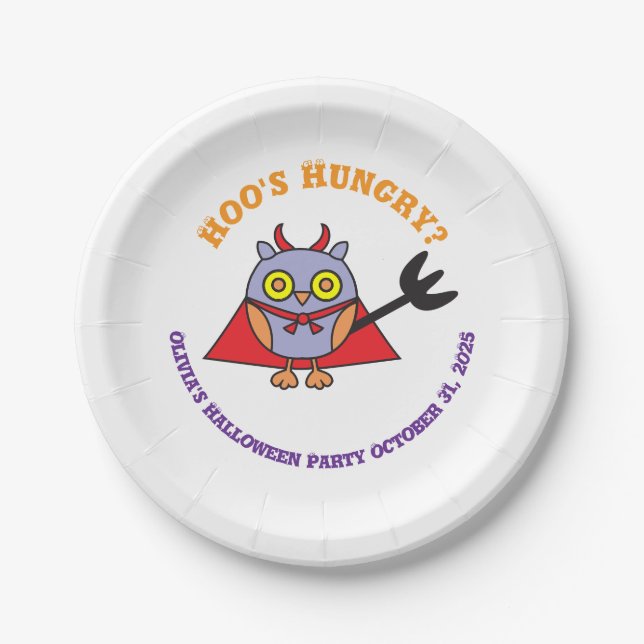 Prato De Papel Halloween Paper Plates Owl Devil Design (Frente)
