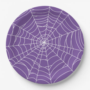 Prato De Papel Halloween Party, Spider Web, Purple and White