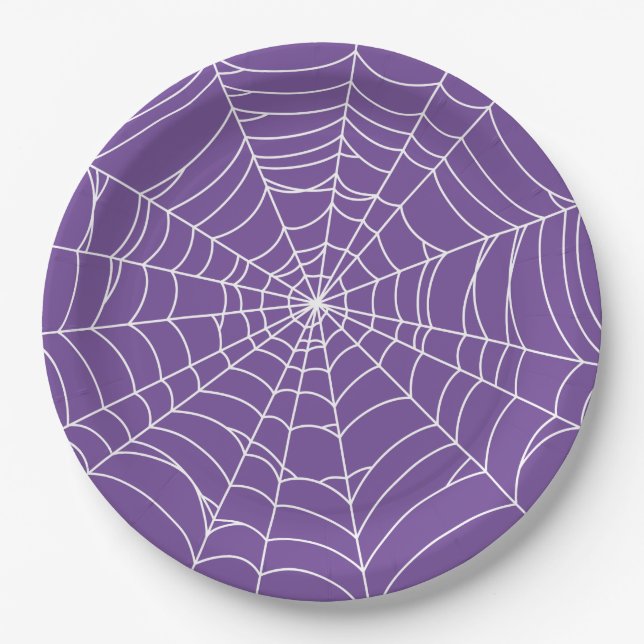 Prato De Papel Halloween Party, Spider Web, Purple and White (Frente)