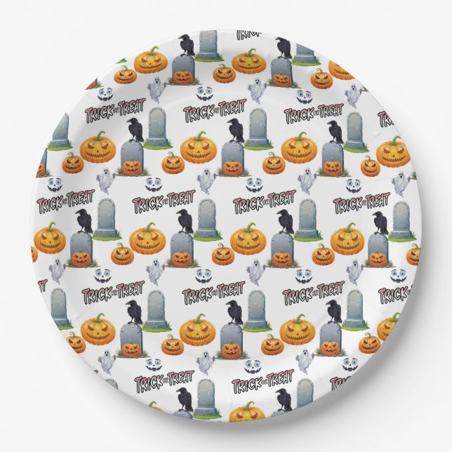 Prato De Papel Halloween Patttern On Paper Plates (Frente)