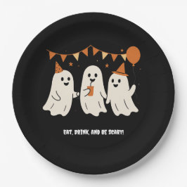 Prato De Papel Halloween Playful White Ghost Black Festive 