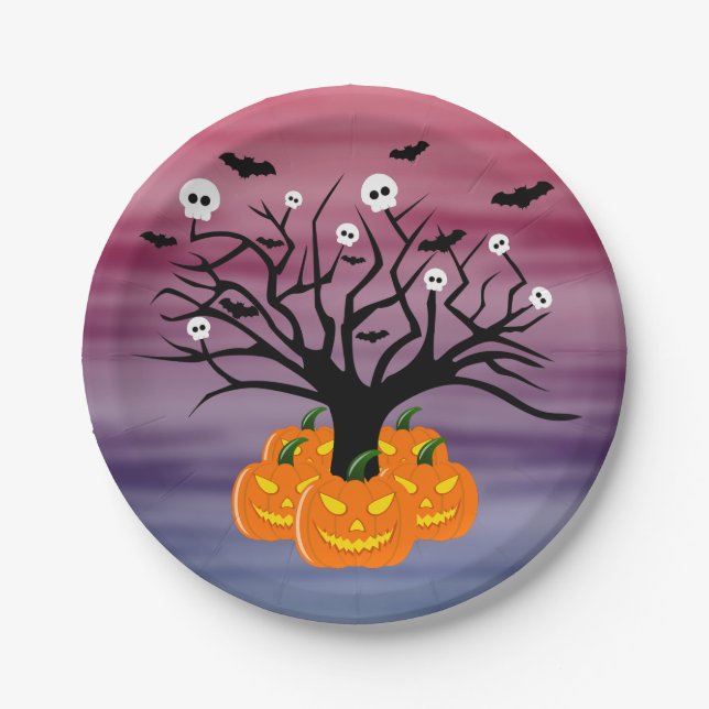 Prato De Papel Halloween Pumpkin Jack o’ Lanterna Árvore Morto (Frente)