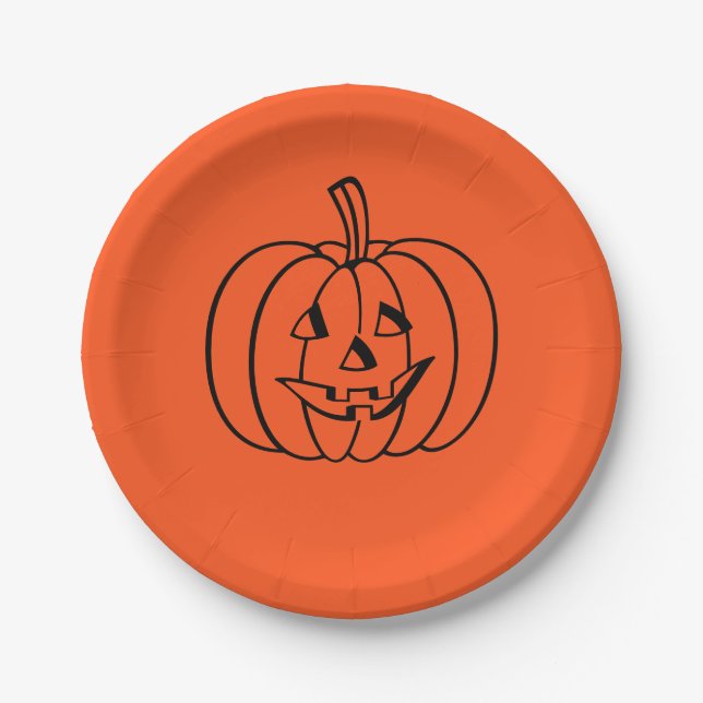 Prato De Papel Halloween Pumpkin Orange Jack-o-Lanterna (Frente)