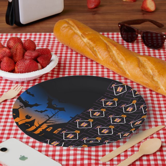 Prato De Papel Halloween Pumpkin Party Paper Plates  (Piquenique)