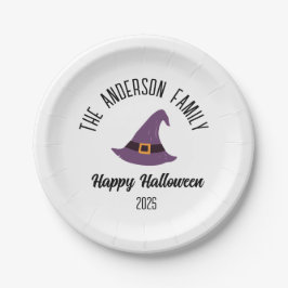 Prato De Papel Halloween Purple Witch Hat Nome Personalizado