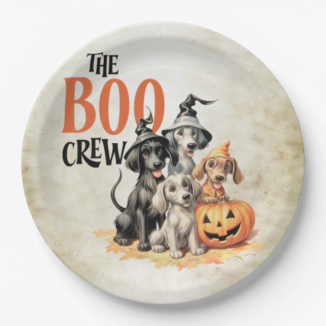 Prato De Papel Halloween Scary Boo Cães Tripulantes Laranja Pumpk (Frente)