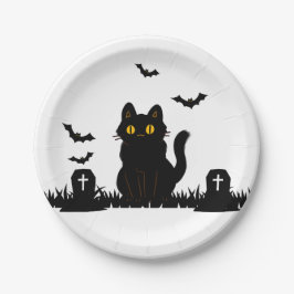 Prato De Papel Halloween Schwarze Katze Pappteller