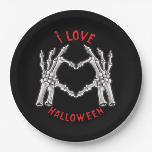 Prato De Papel Halloween Skeletal Mãos Coração Engraçado Dizendo