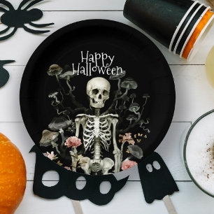 Prato De Papel Halloween Skeleton Haunted Forest Black