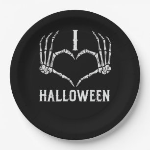 Prato De Papel Halloween Skeleton Mãos Corações Mulheres Bonitas