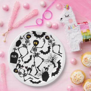 Prato De Papel Halloween Skeletons Macabre Dance