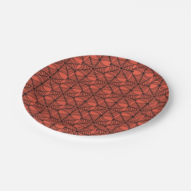 Prato De Papel Halloween Spider Webs on Orange (Inclinado)