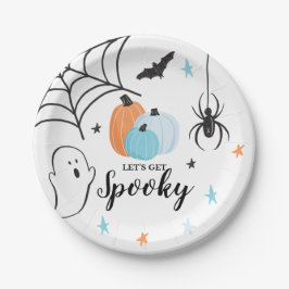 Prato De Papel Halloween Spooky Birthday Blue Pumpkins