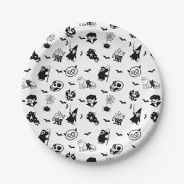 Prato De Papel Halloween Spooky Bonito Padrão Feriado Feriado Neg